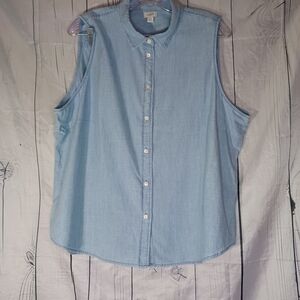 J.Crew Factory Women's Light Blue Button Up Sleeveless Top NWT